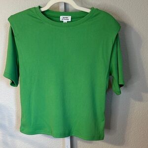 Kerrently The Drop Green Ribbed Shoulder Pad T-Shirt Top Women's Size M